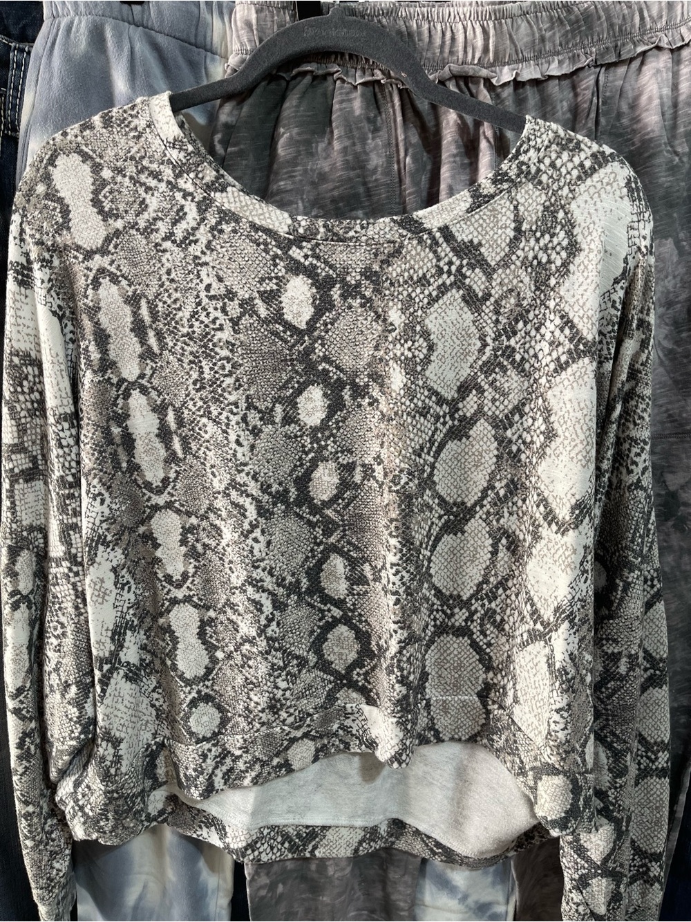 Express Snake Print Long Sleeve Top in Black and White